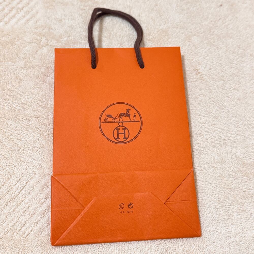 Authentic Hermès Orange Shopping Gift Bag Brown Rope Handles Paris 9"x 6" Small - Picture 2 of 6